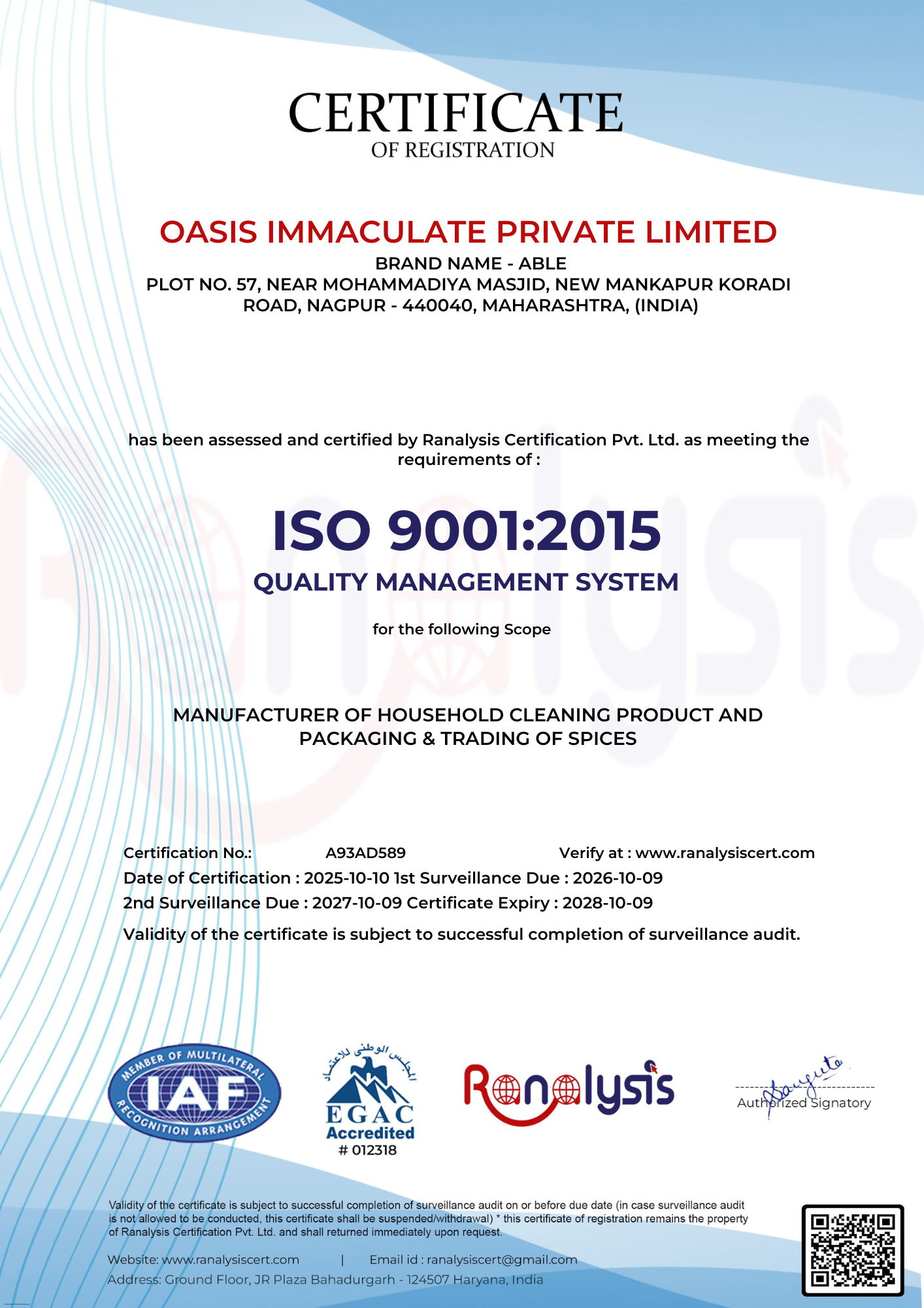 Manufacturing & quality control facility